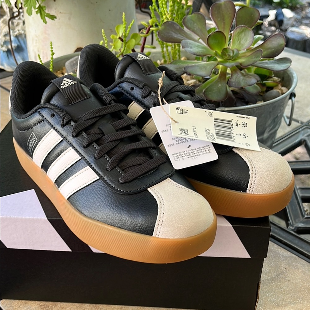 Adidas Black and White Skate Sneakers with Gum Sole